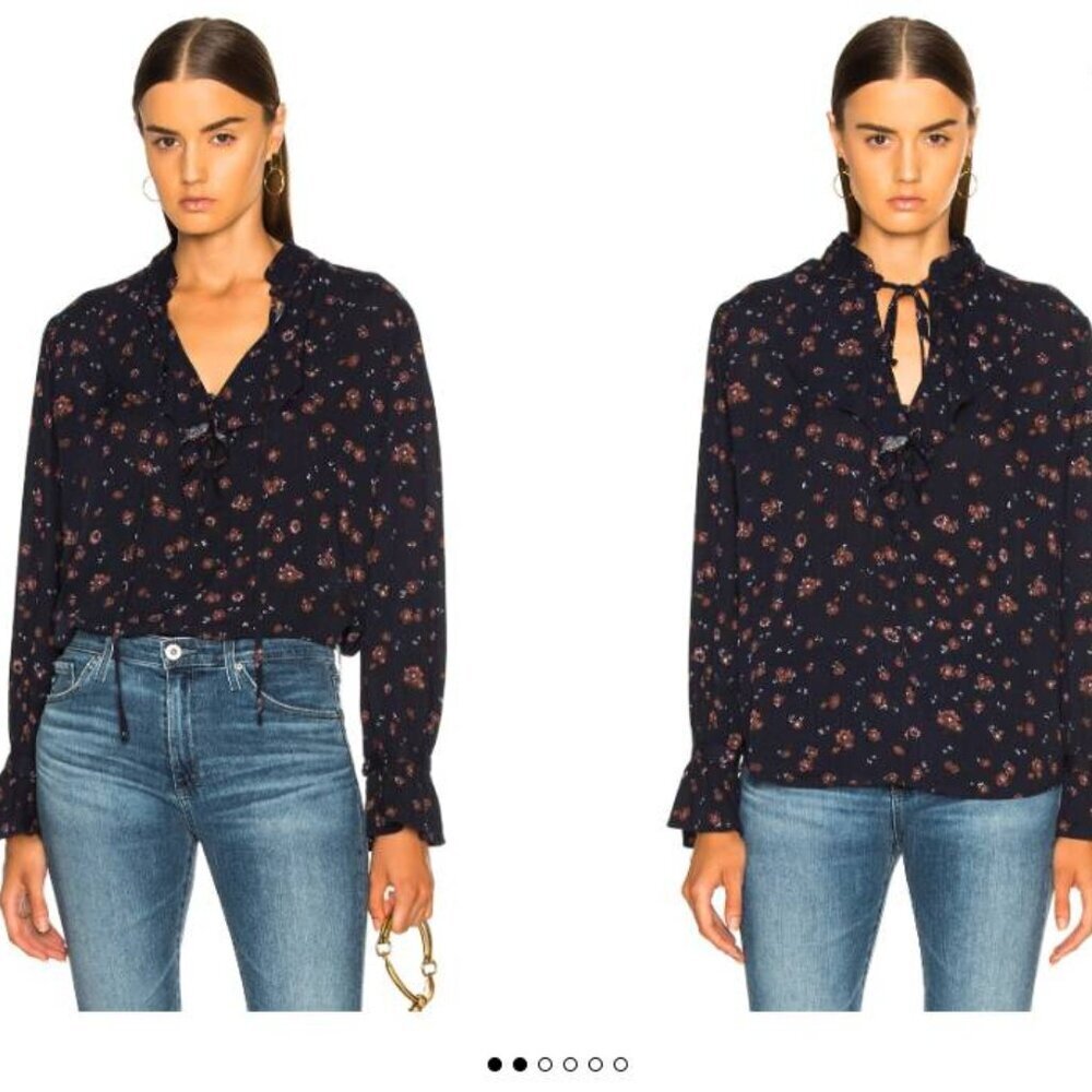 AG Adriano Goldschmied Celeste Blouse Bell Sleeves Navy Floral Size L